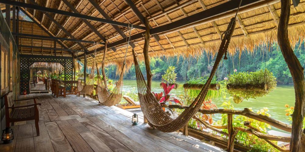 Thailand Vakantie River Kwai raft hangmatten