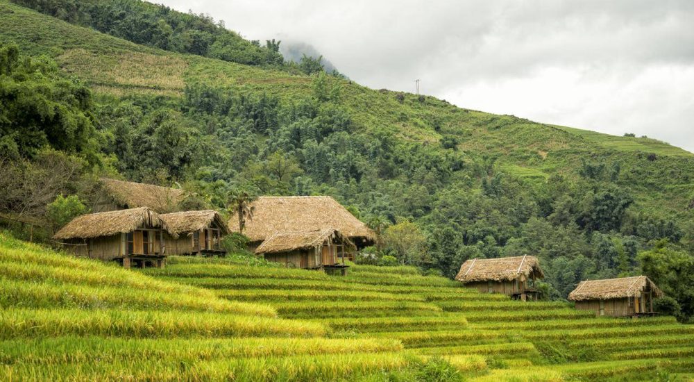 Vietnam Reizen Sapa lodge bungalows en rijstvelden